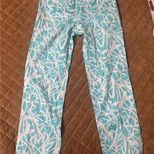 Lilly Pulitzer Turquoise and White Floral Pants size 8
